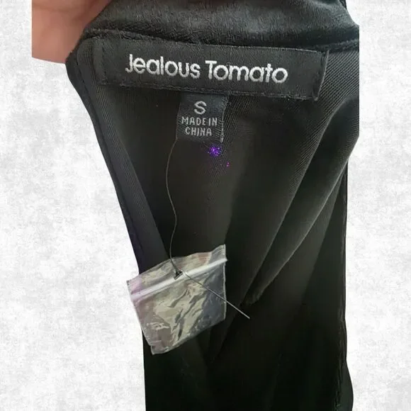 Jealous Tomato Black Velvet Lace Sleeve Bodysuit – Goth Glam Keyhole Back S - Picture 3 of 7